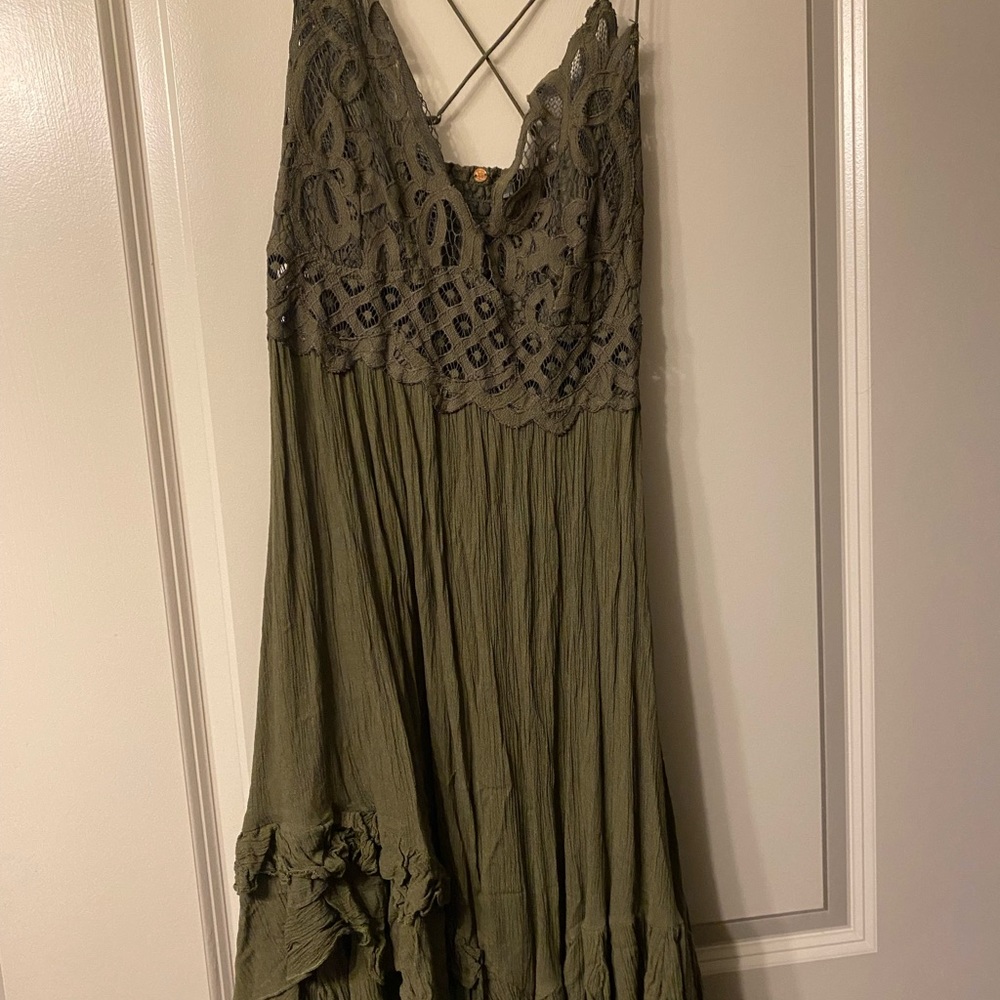 Free People One Adella Slip Dress Forest Green